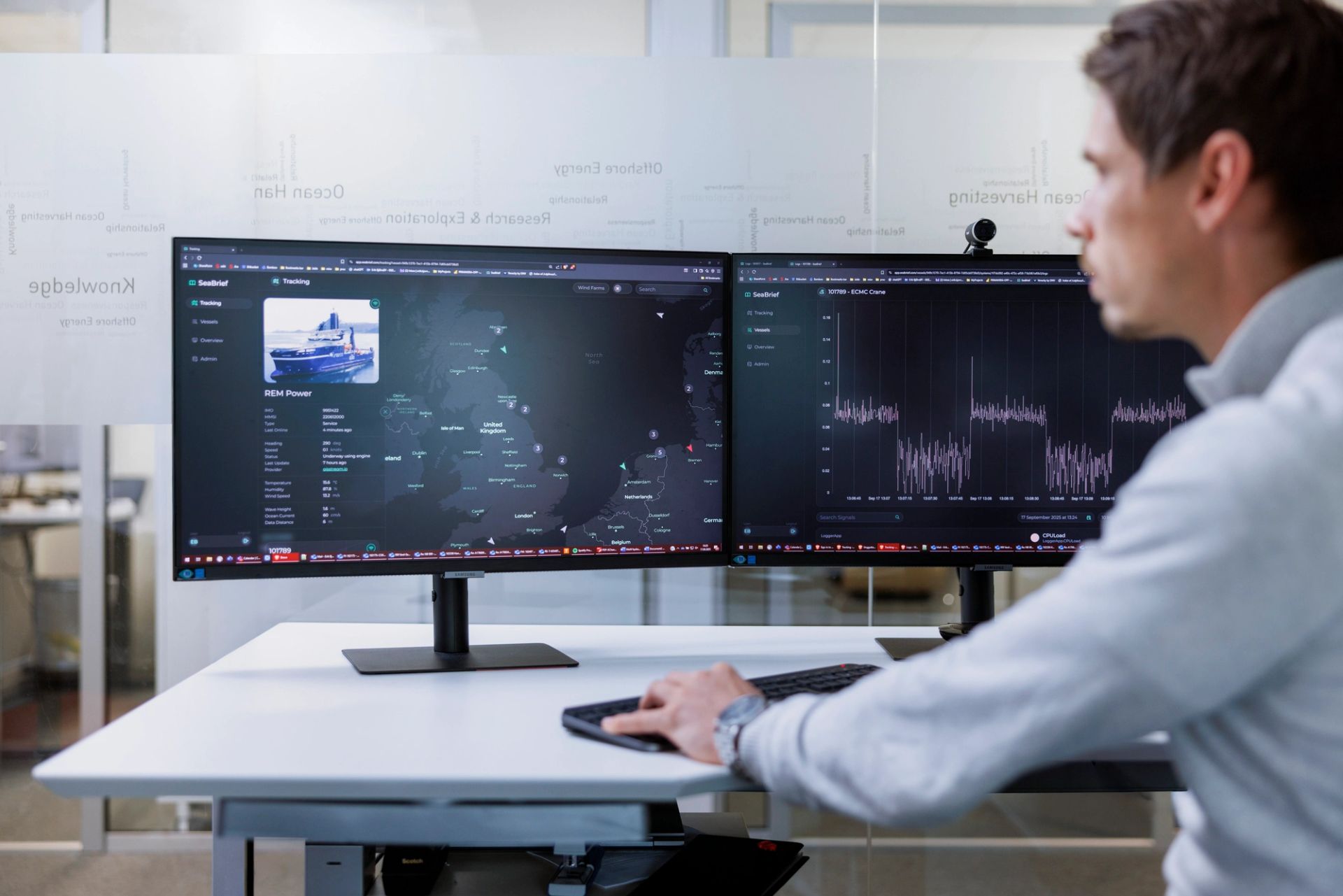 Cyber security concept visualizing protected maritime control systems