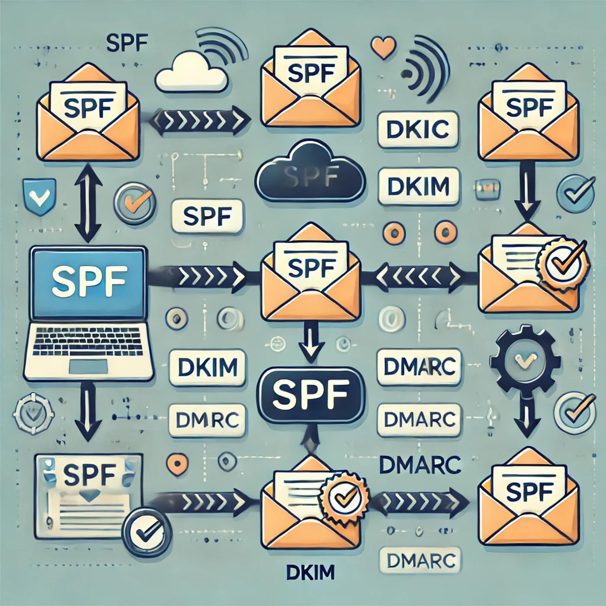 Diagram of SPF, DKIM, and DMARC authentication process