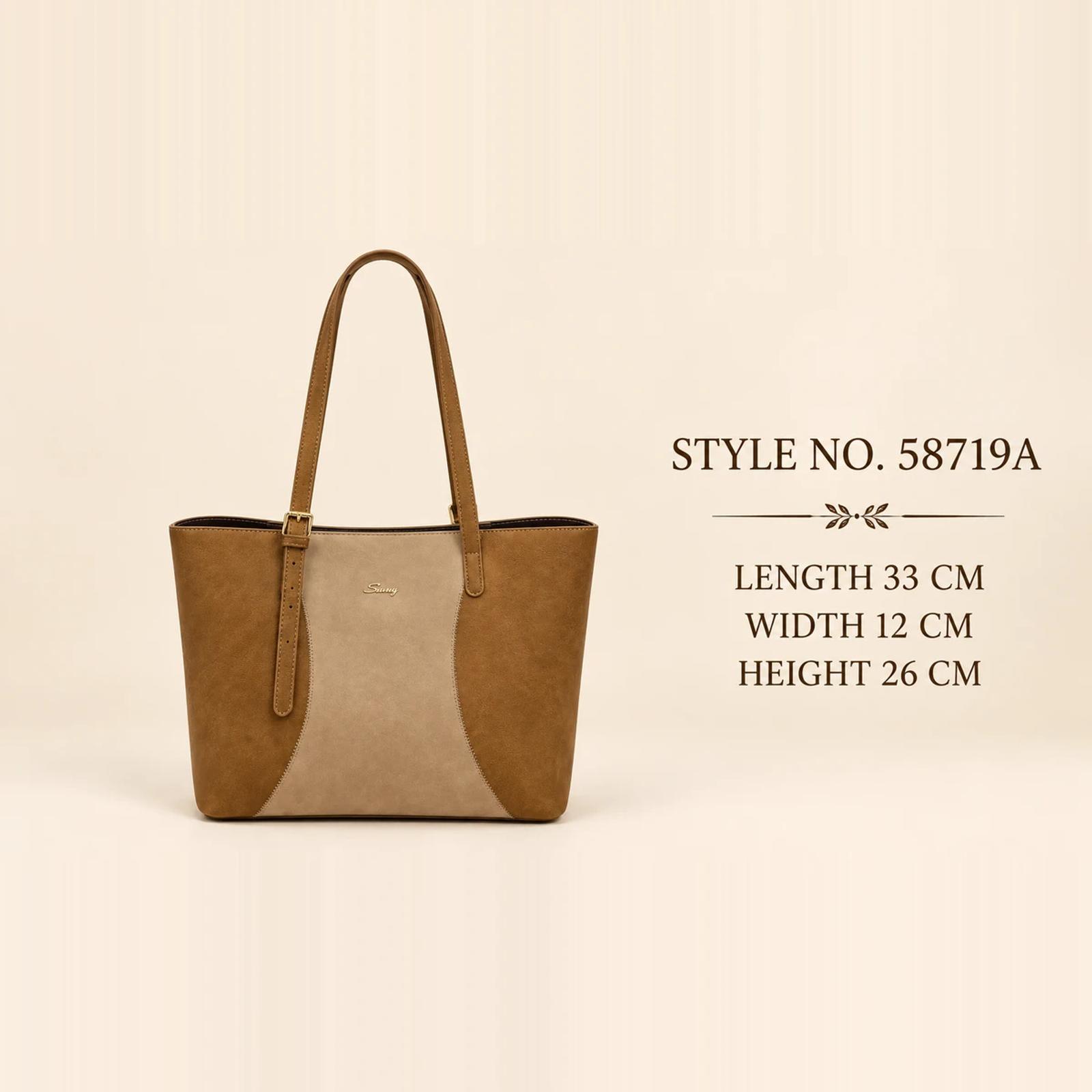 Tan Two-Tone PU Curved-Panel Tote Bag | OEM Handbag Manufacturer thumbnail 2