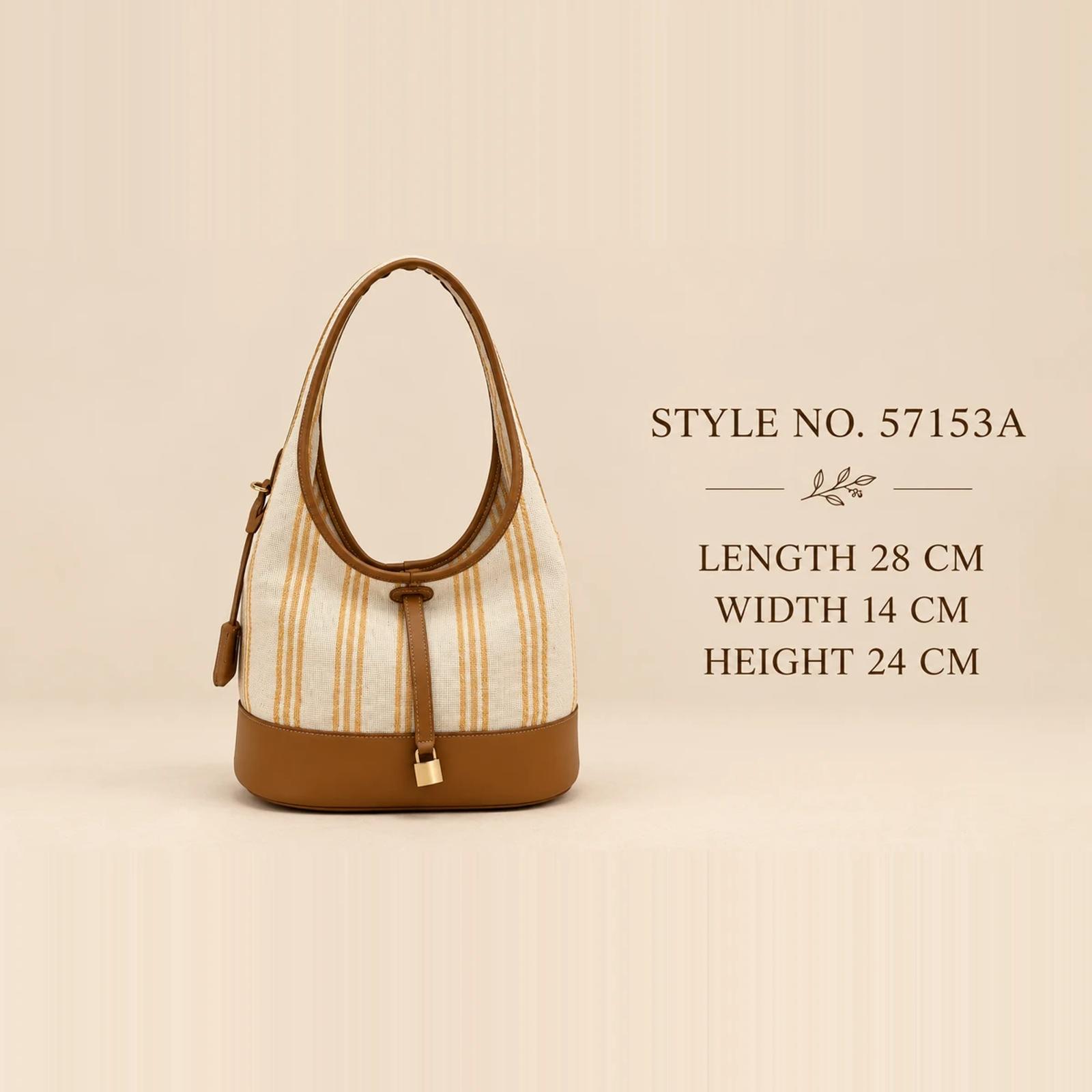 Cream Striped Canvas Gold-Clasp Hobo Bag | Custom Handbag Manufacturer thumbnail 2