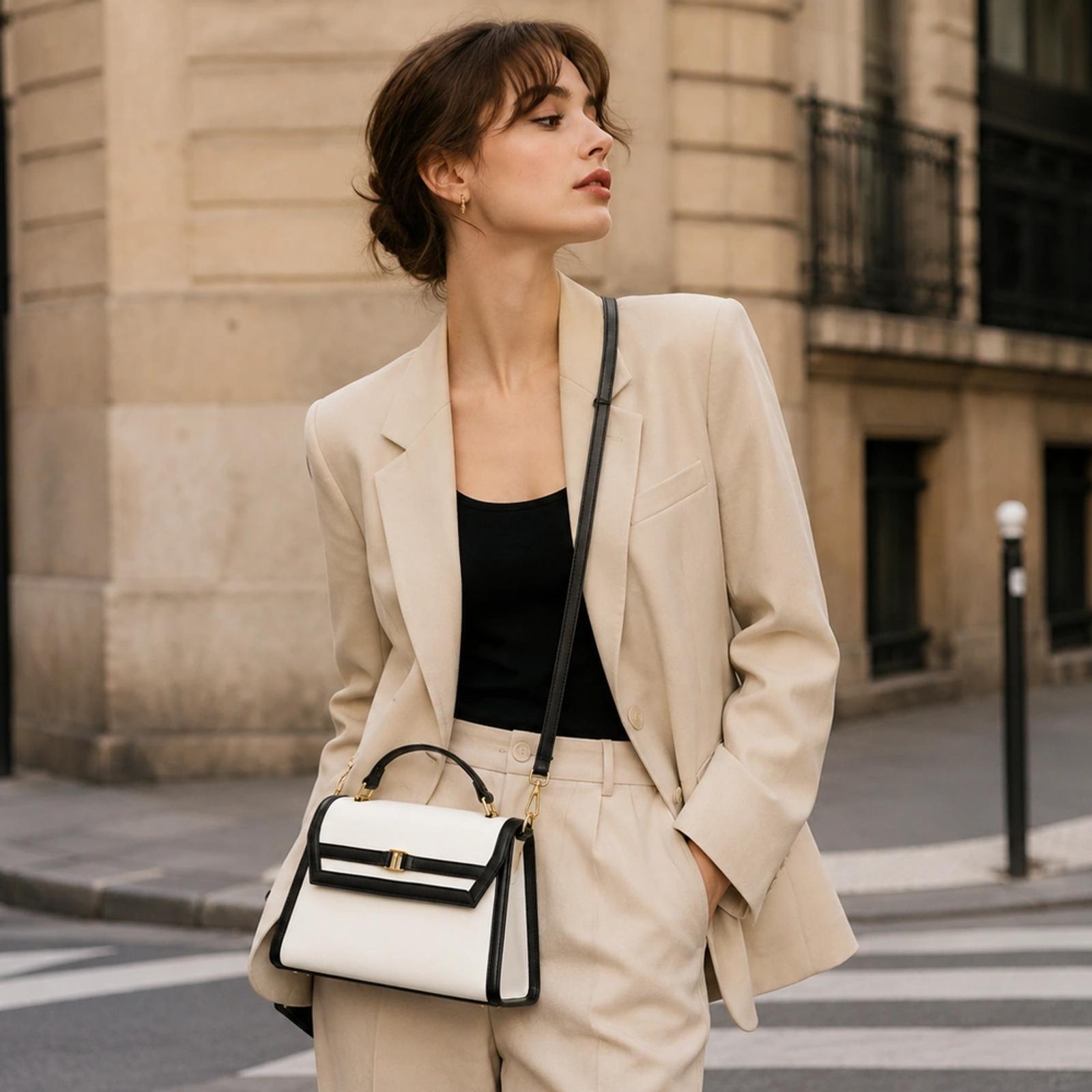 Structured Color Block Top Handle Satchel PU Leather OEM Manufacturer thumbnail 2