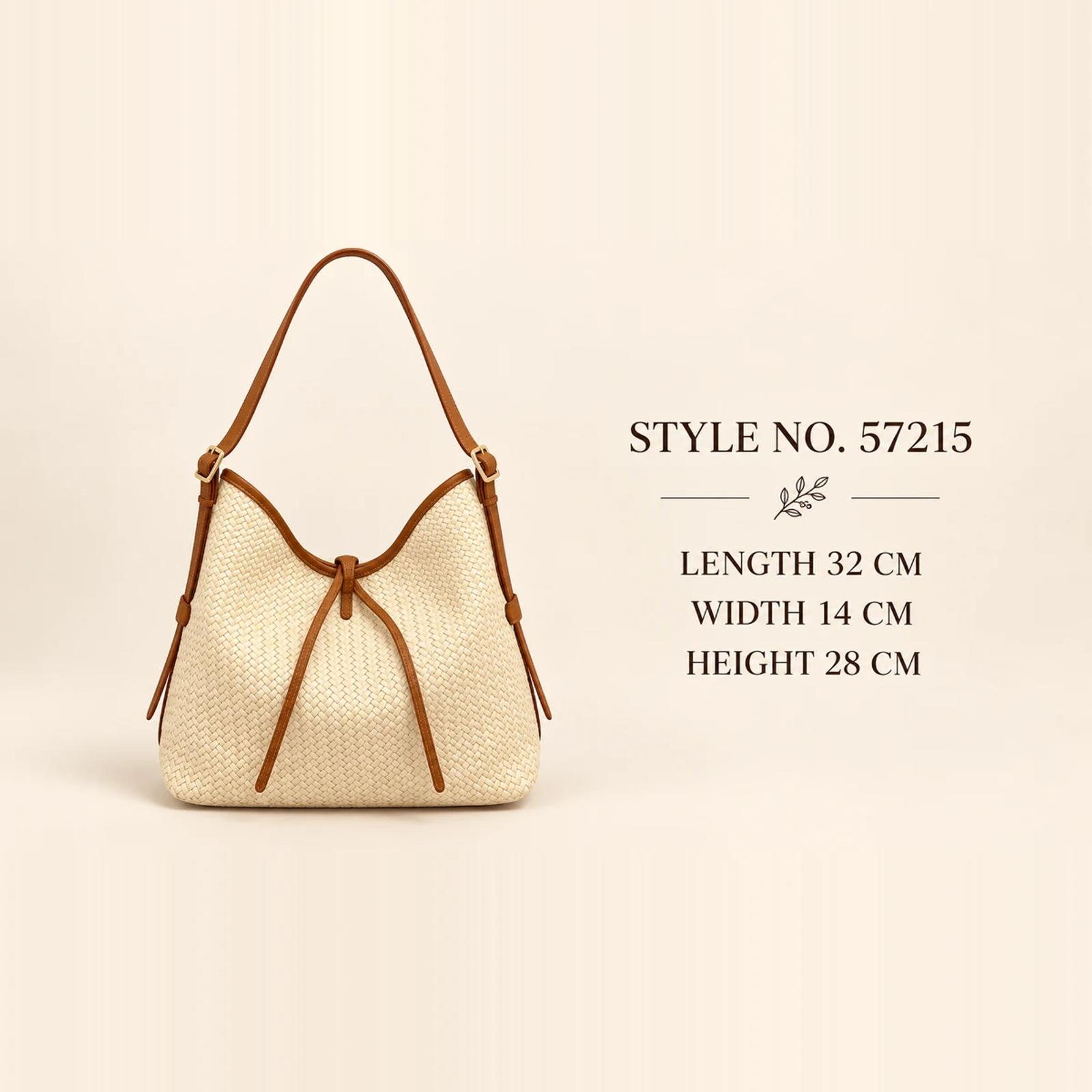 Cream Tan Woven-Embossed PU Tie-Cord Hobo Bag | ODM Purse Factory thumbnail 2