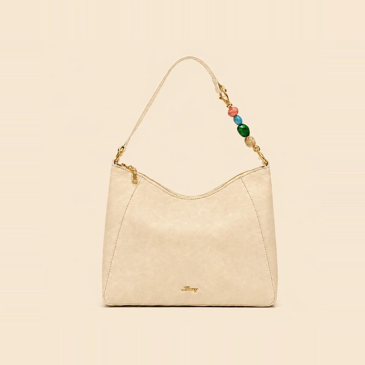 Vintage Crinkle PU Beaded Handle Shoulder Bag OEM Manufacturer