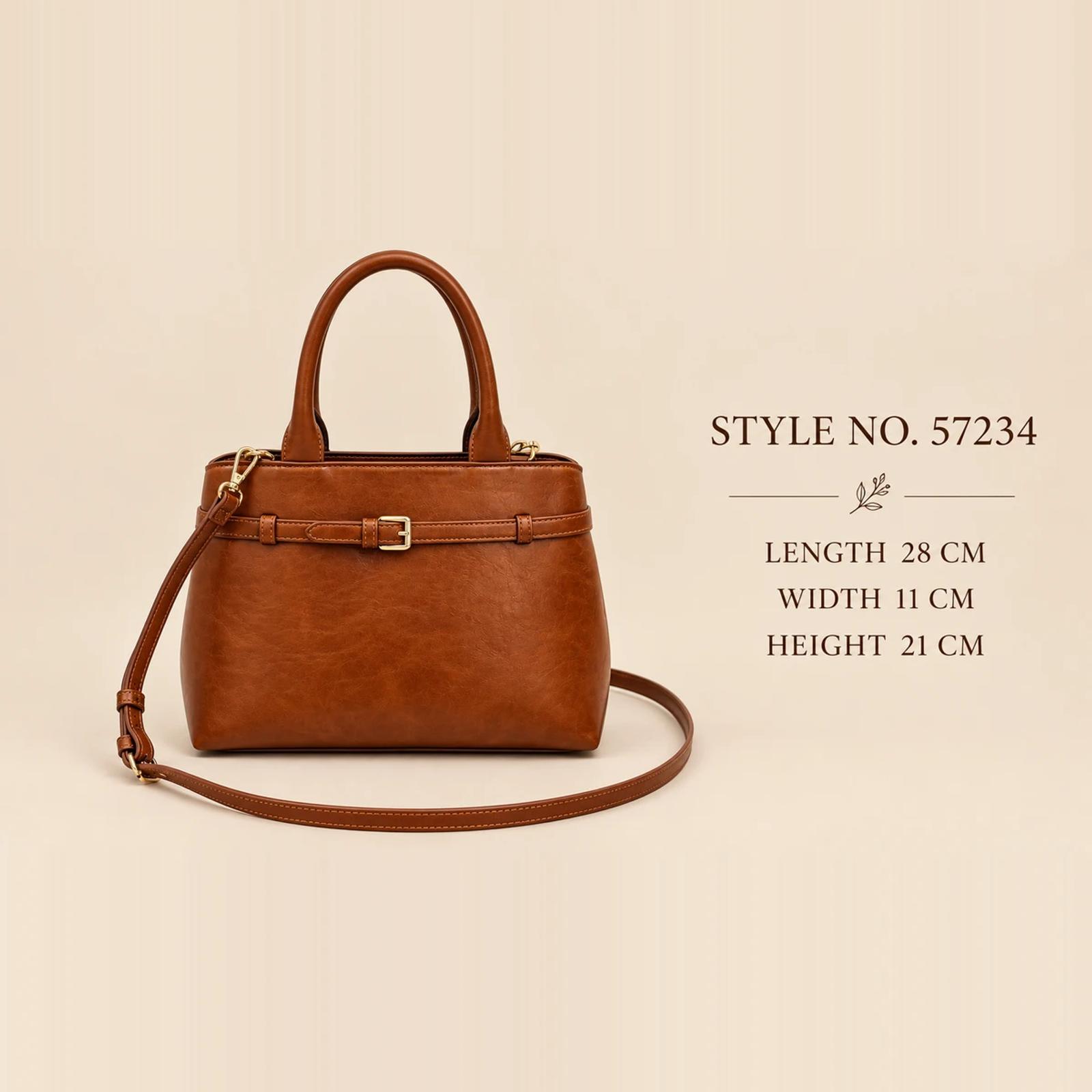 Cognac Crinkle PU D-Ring Top Handle Bag | Custom Handbag Manufacturer thumbnail 2