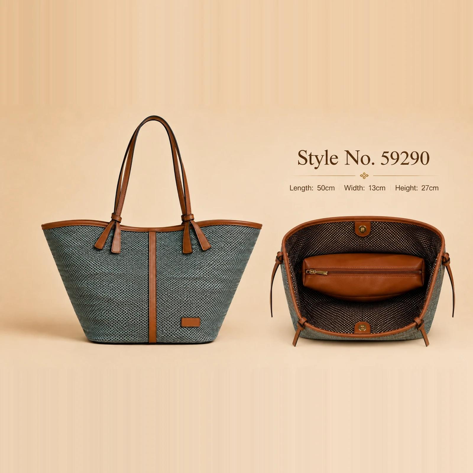BreezeKnit Breathable Woven Tote Bag With PU Trim | OEM Factory thumbnail 2