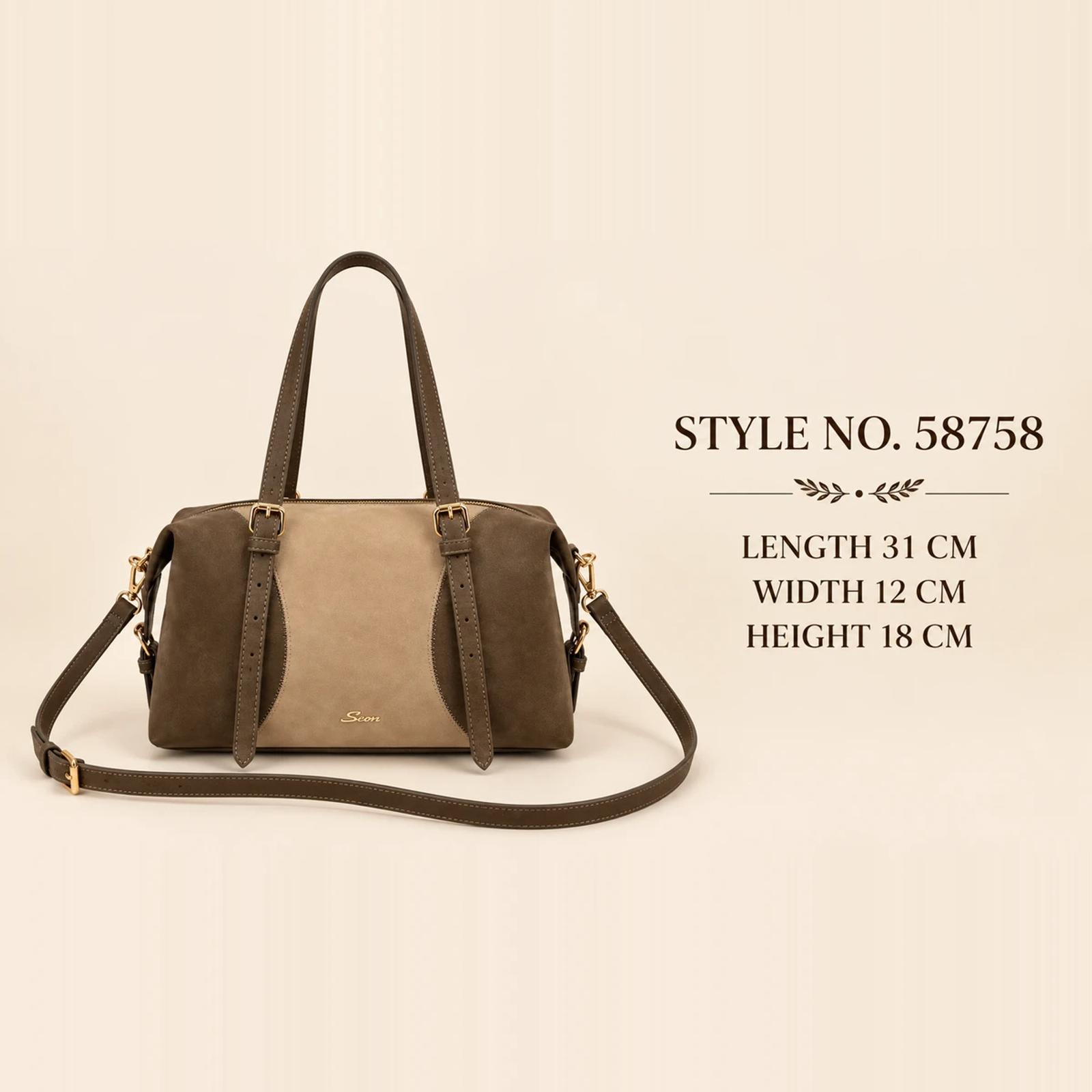 Taupe Two-Tone PU Buckle Boston Bag | Custom Handbag Manufacturer thumbnail 2