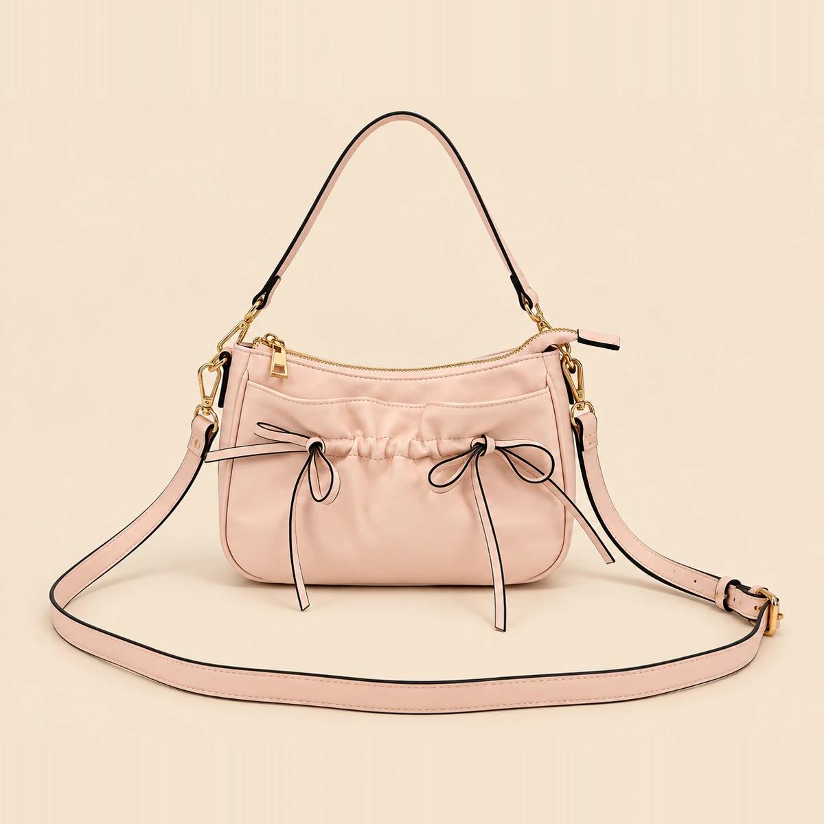 Blush Pink Edge-Painted PU Gathered Shoulder Bag | ODM Purse Factory — image 1