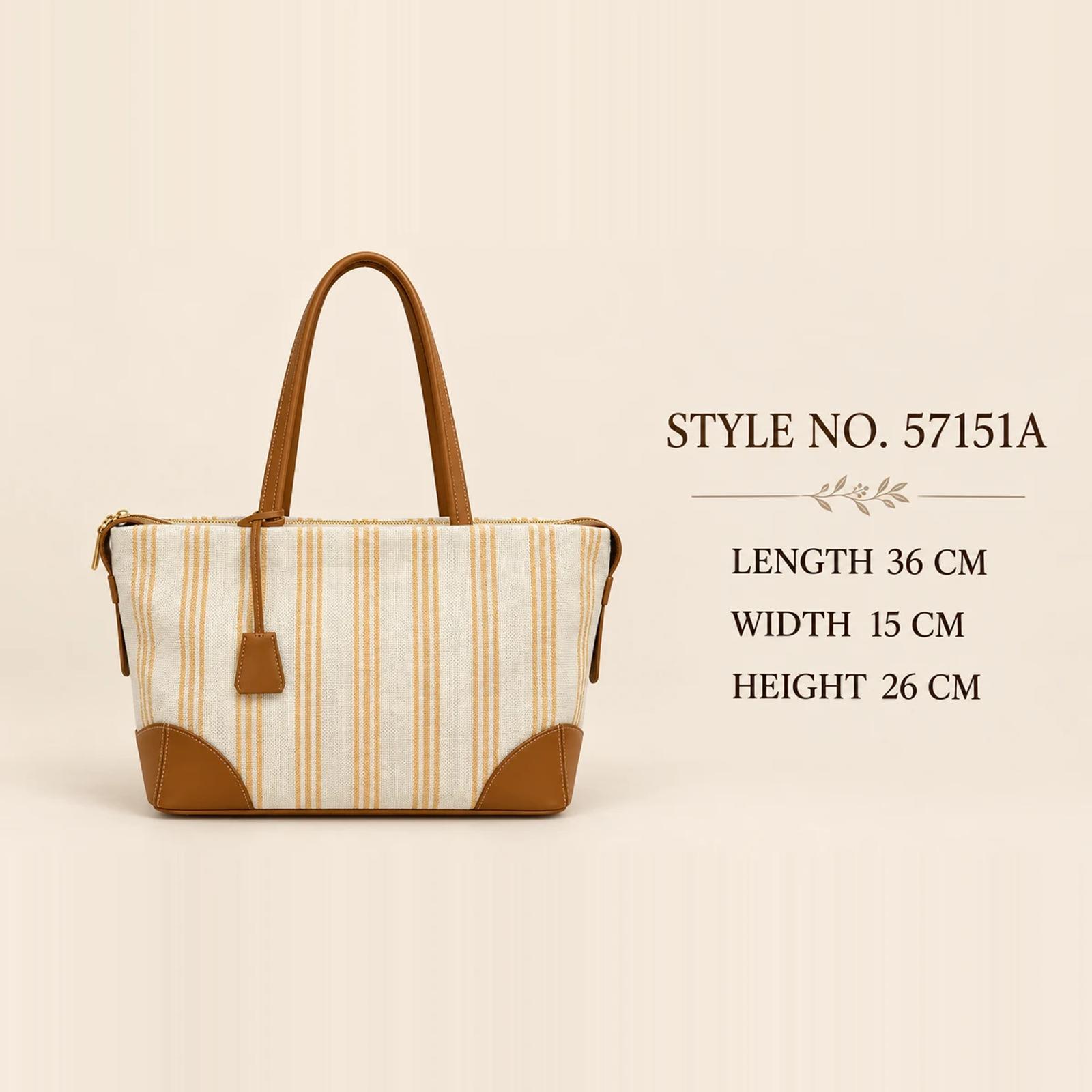 Cream Tan-Stripe Canvas Zip-Top Tote Bag | Private Label Bag Supplier thumbnail 2