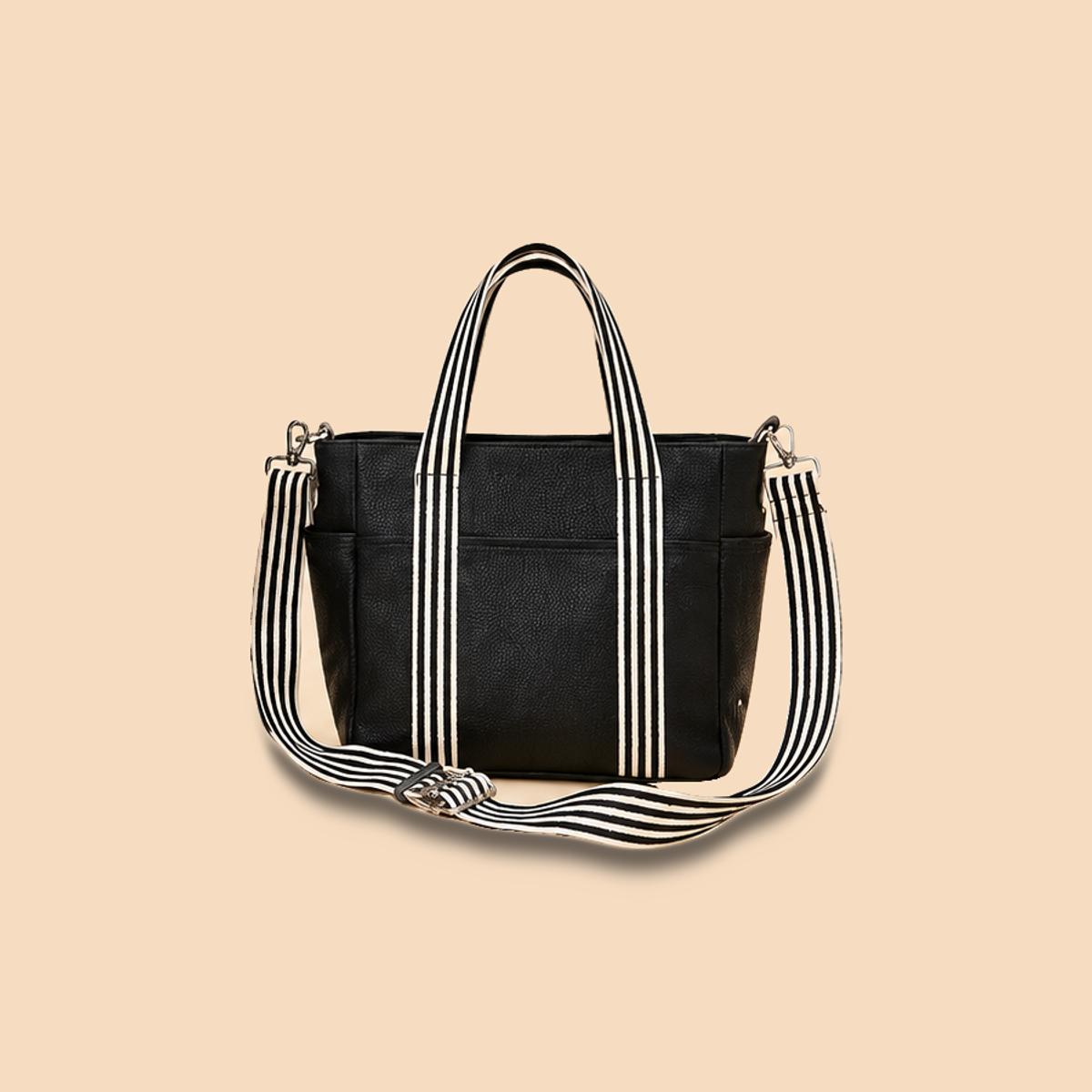 Custom Logo Pebbled PU Tote Handbag with Webbing Strap — image 1