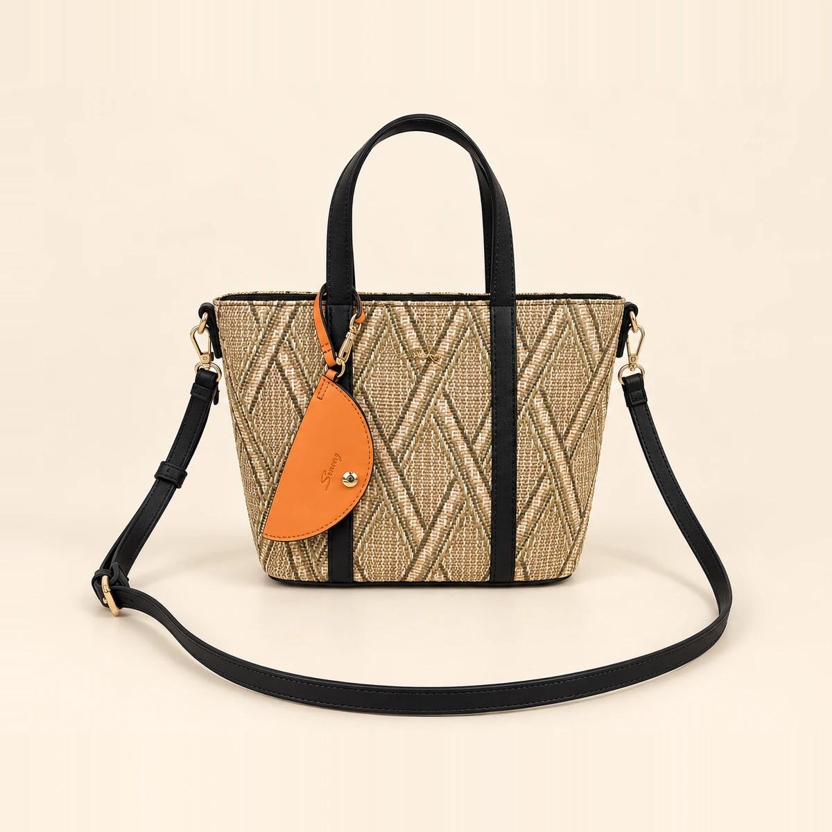 Beige Woven PP Straw Teardrop Tote Bag | Private Label Bag Supplier — image 1