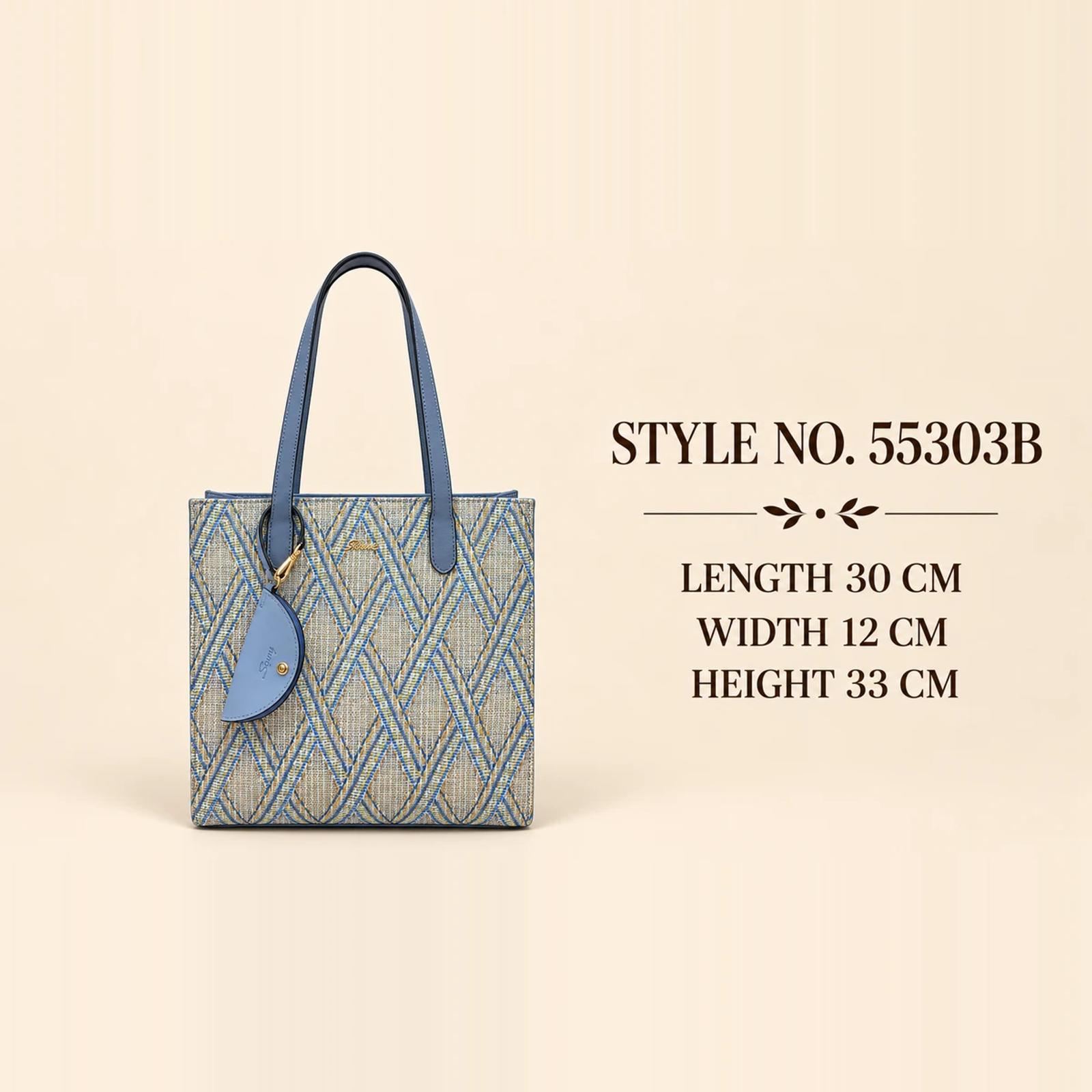Blue Diamond Woven PP Straw Tote Bag | OEM Handbag Manufacturer thumbnail 2