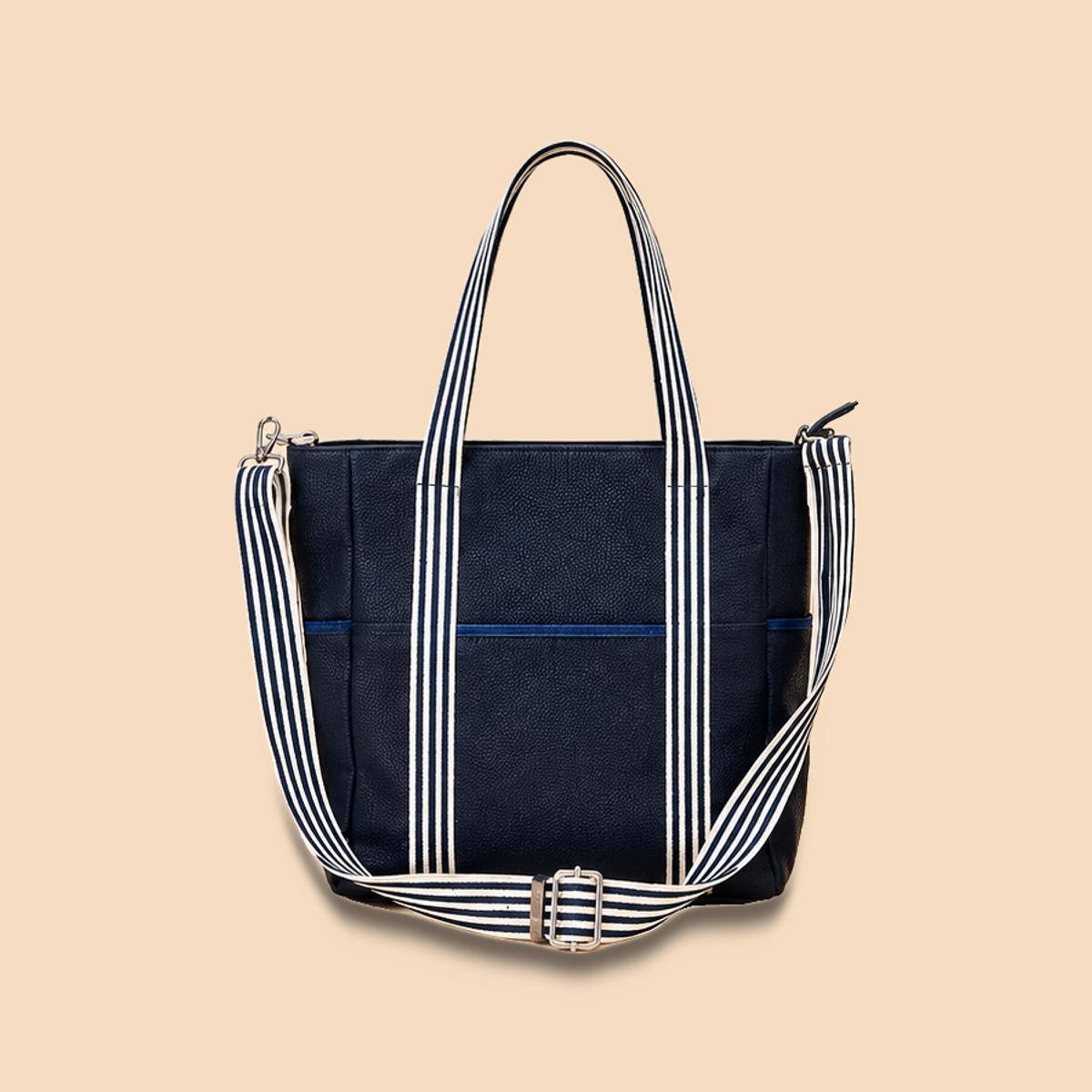 Pebbled PU Zip Top Navy Tote Bag OEM Manufacturer China — image 1