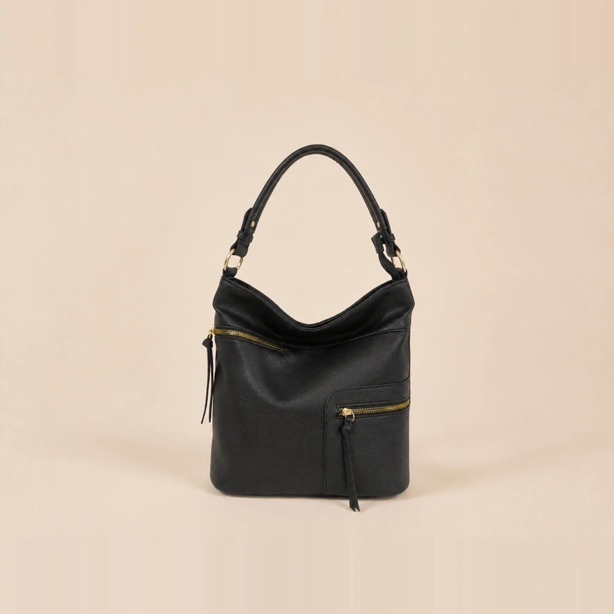 Black Pebbled PU Hobo Bag with Front Zip Pocket | OEM Bulk Supplier — image 1