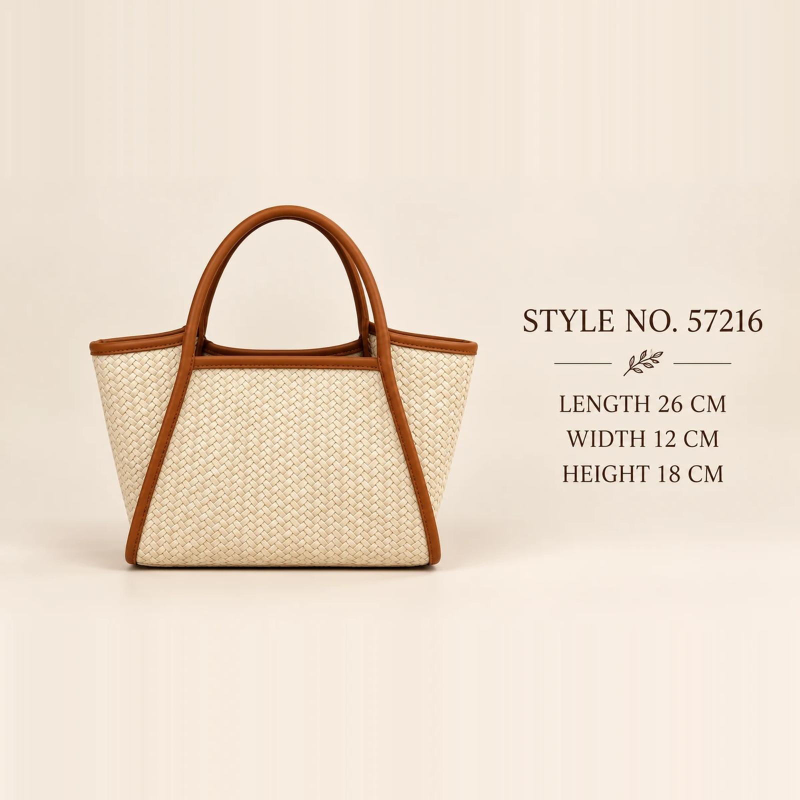 Cream Tan Basketweave PU Open Tote Bag | Private Label Bag Supplier thumbnail 2