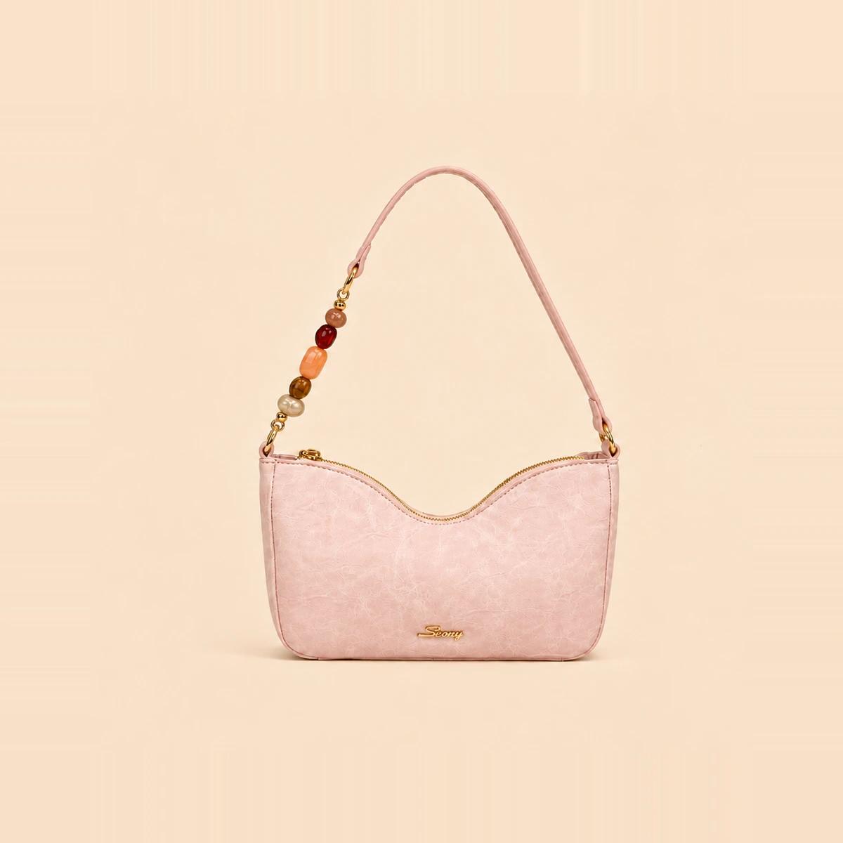 Crinkle Finish PU Beaded Handle Shoulder Bag OEM Manufacturer