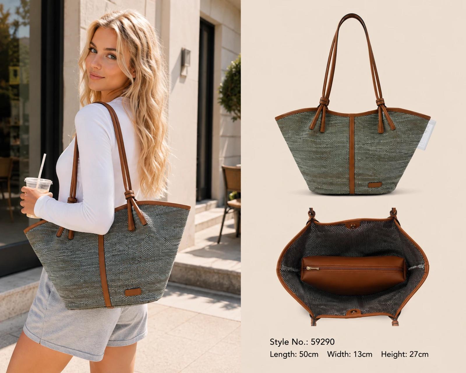 BreezeKnit Breathable Woven Tote Bag With PU Trim | OEM Factory thumbnail 4