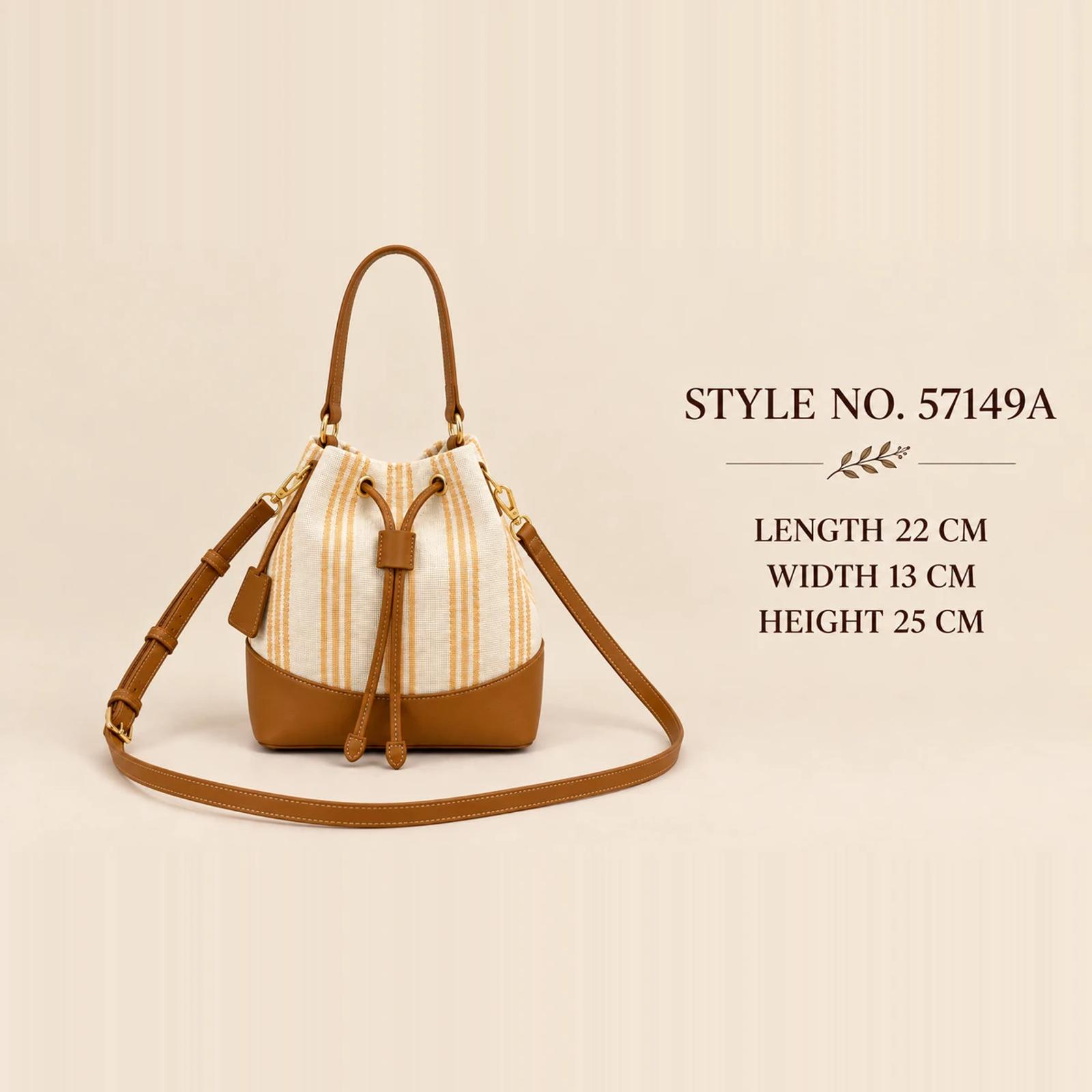Beige Striped Canvas Drawstring Bucket Bag | OEM Handbag Manufacturer thumbnail 2