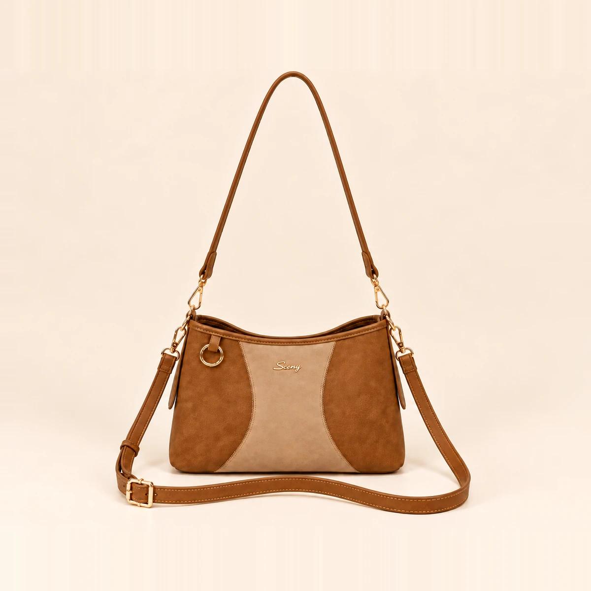Camel Suede-Finish PU O-Ring Baguette Bag | Private Label Bag Supplier