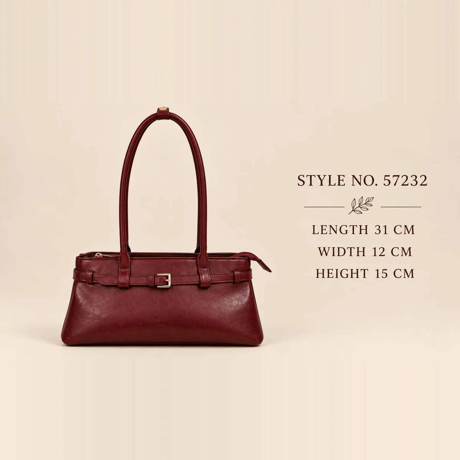 Wine Red Distressed PU Gold-Stud Baguette Bag | ODM Purse Factory thumbnail 2