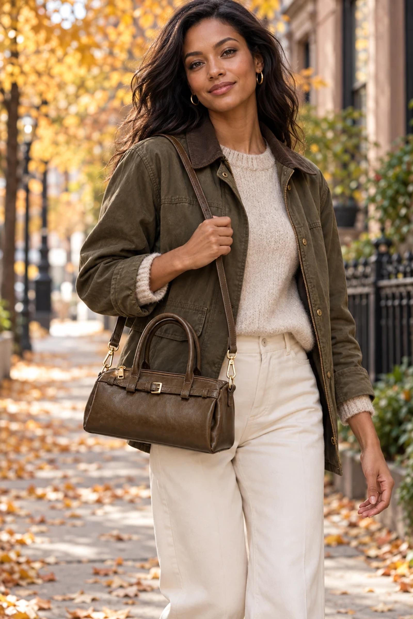 Brown Crackled PU Buckle-Strap Boston Bag | Private Label Bag Supplier thumbnail 4
