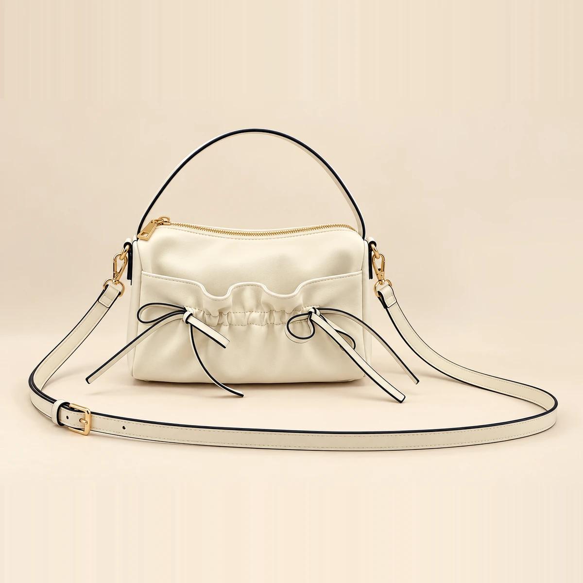 Cream Black-Trim PU Zip-Top Boston Bag | Private Label Bag Supplier — image 1