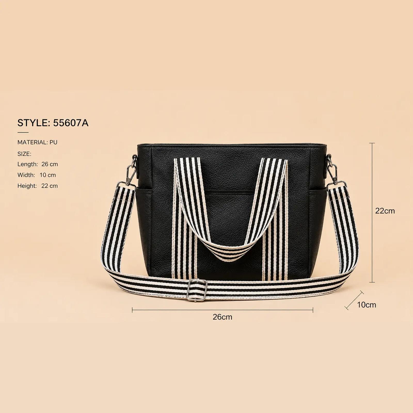 Custom Logo Pebbled PU Tote Handbag with Webbing Strap thumbnail 2