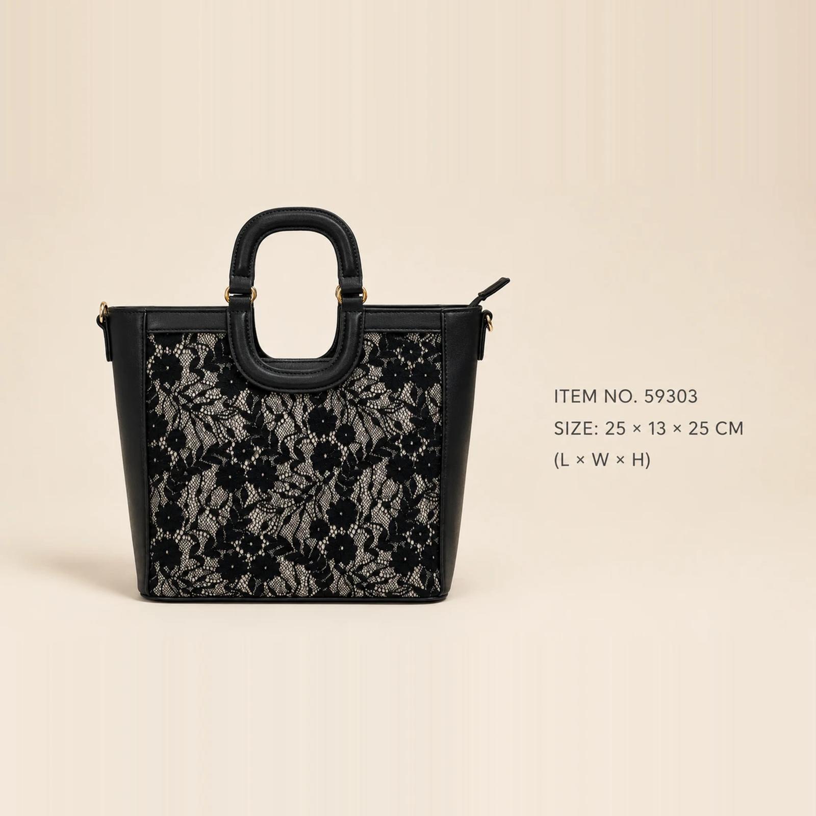 Lace Overlay Vegan Leather Top Handle Tote Bag for Private Label thumbnail 2