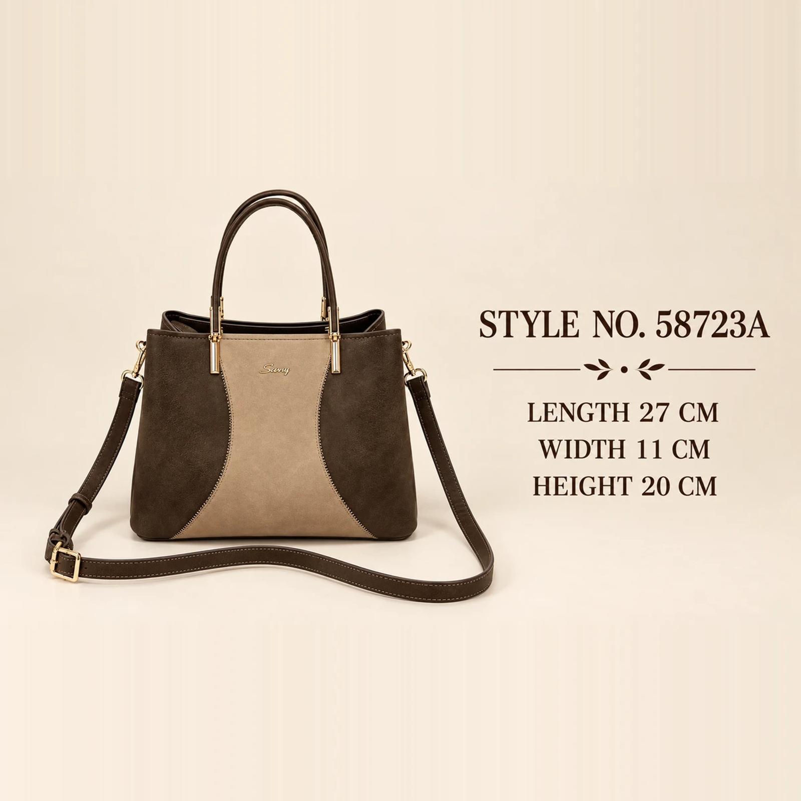 Beige Two-Tone PU Metal Bar-Trim Top Handle Bag | ODM Purse Factory thumbnail 2