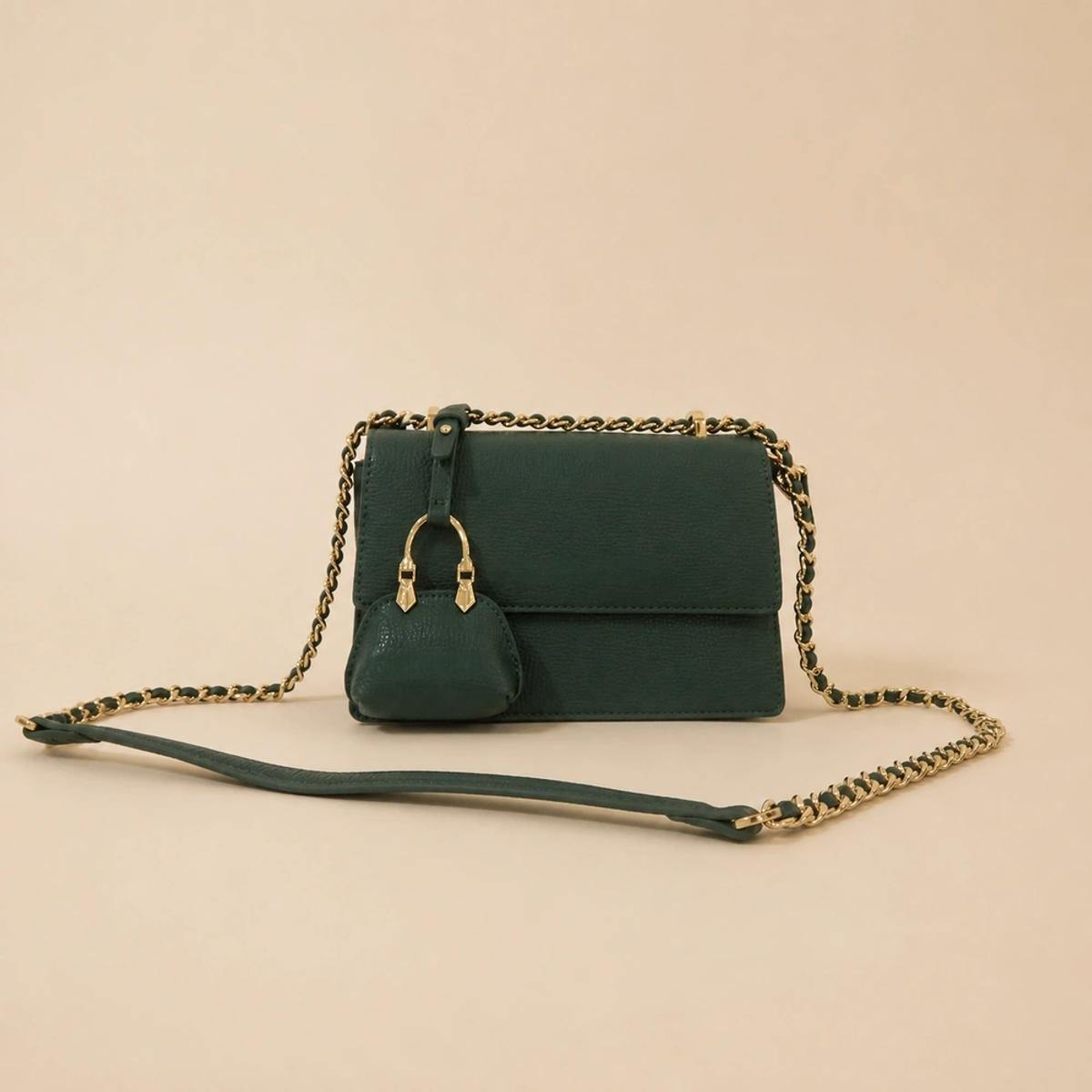 Green Grained PU Flap Bag with Coin Purse Charm for OEM Buyers — image 1