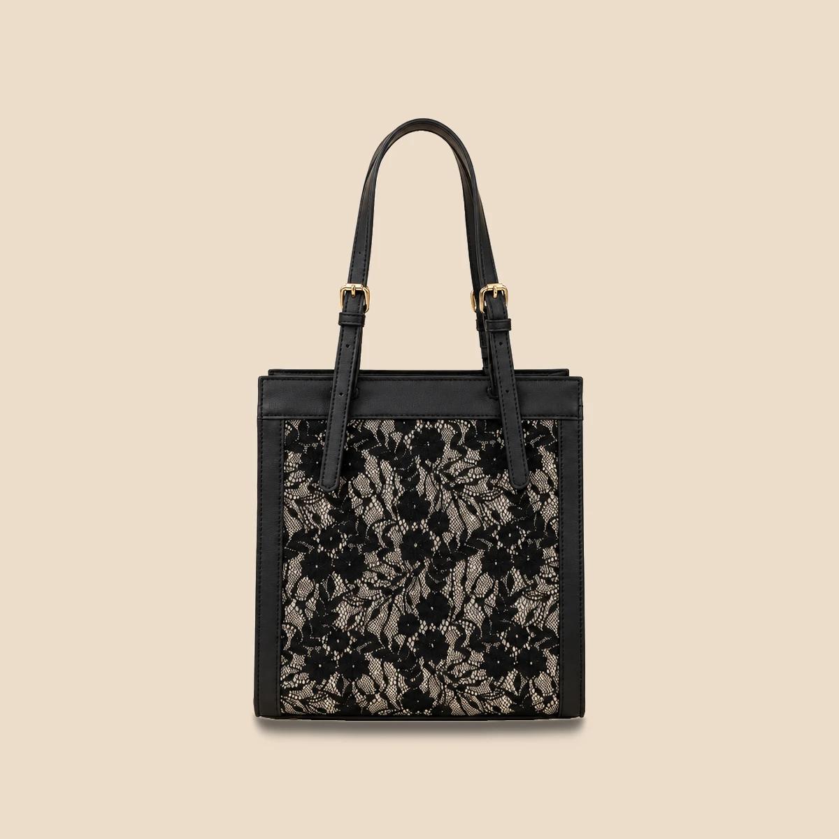 Premium Lace Overlay Square Tote | OEM Handbag Manufacturer — image 1