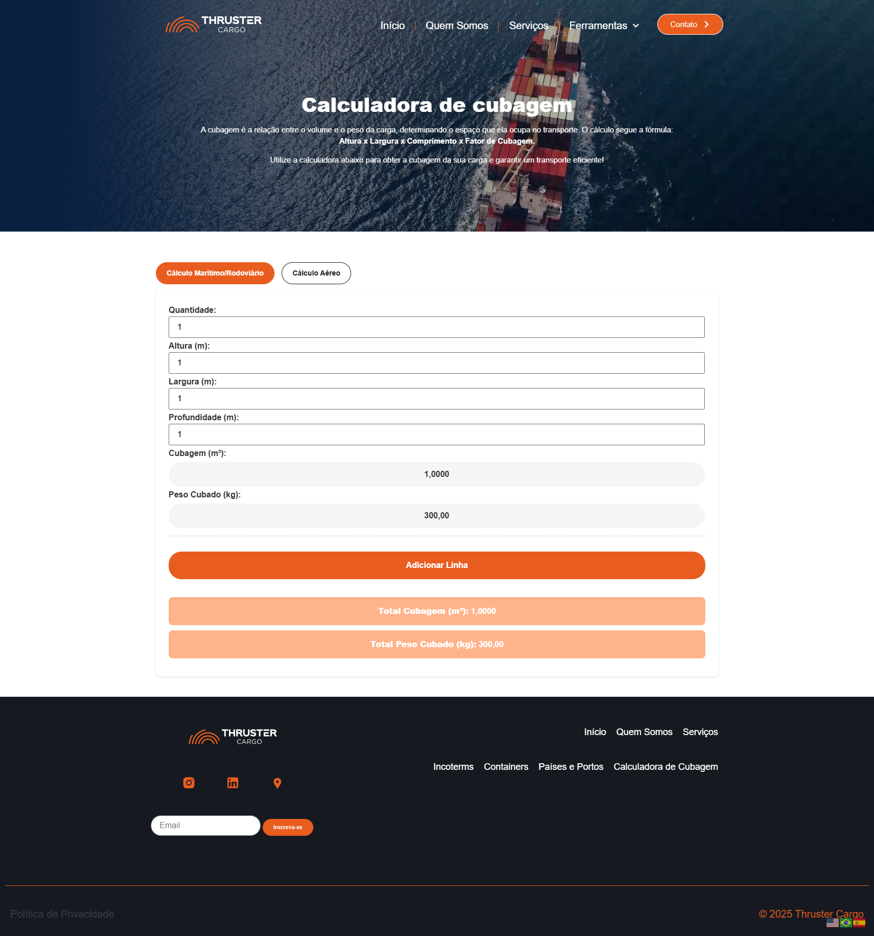 calculadora de cubagem