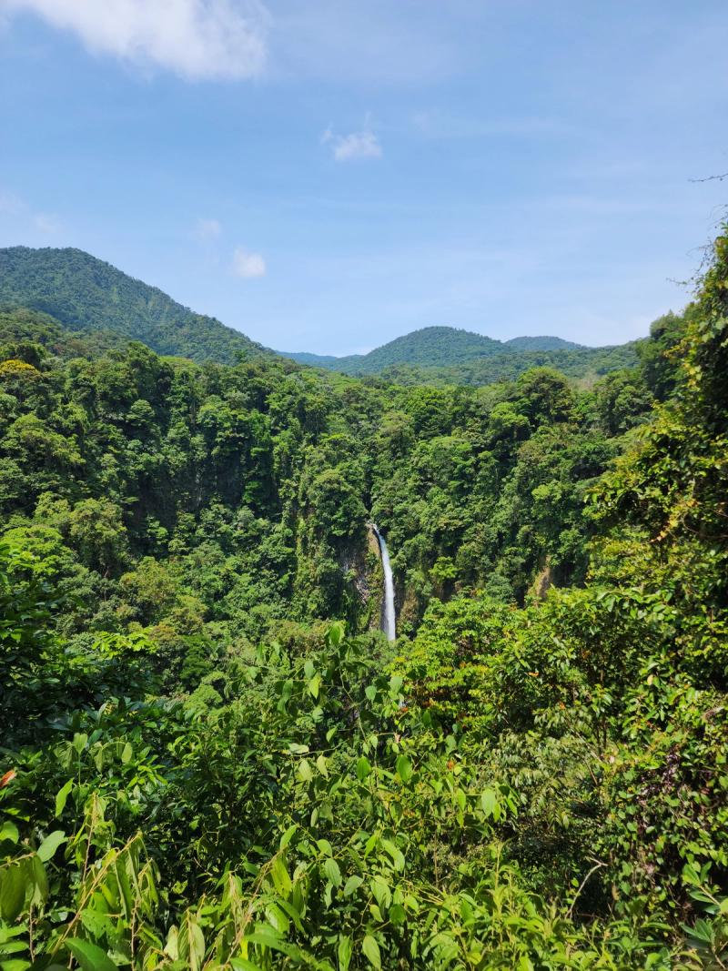 Cascada entre las montañas y la selva de Costa Rica