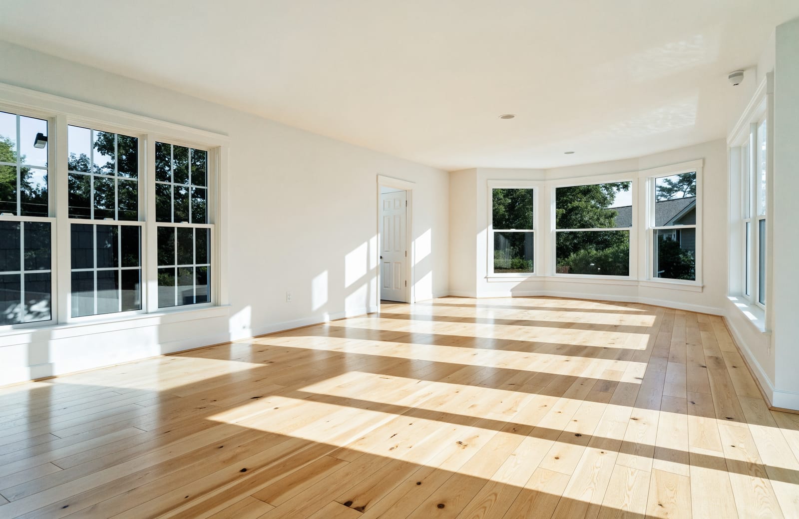 An empty, freshly cleaned living room ready for its next occupant