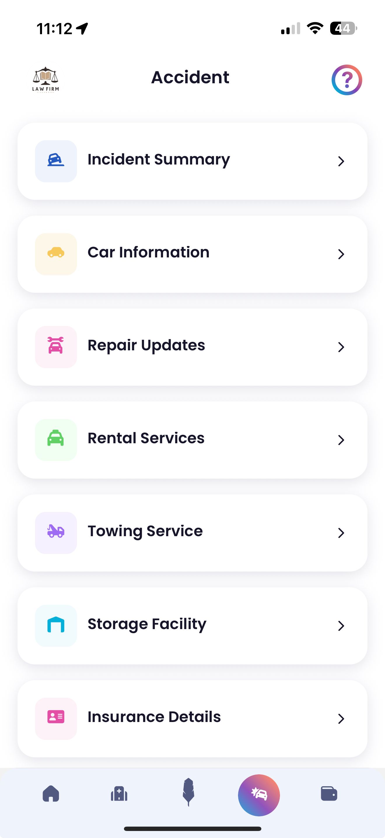 Screenshot of the Quilia app’s Accident tab showing fields to record incident location, time, what h