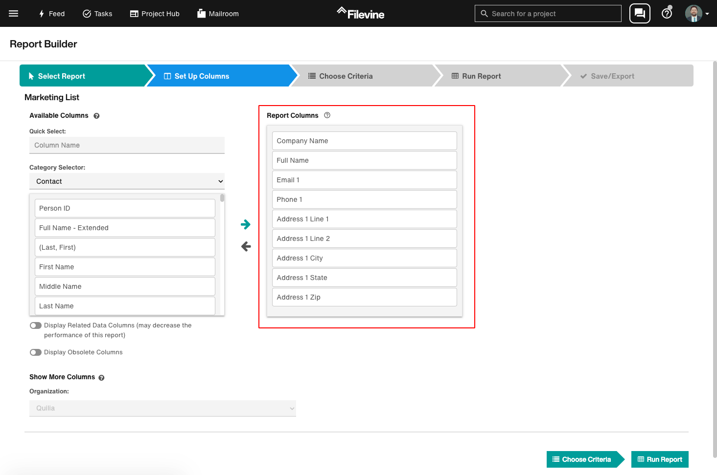 Filevine Report Columns