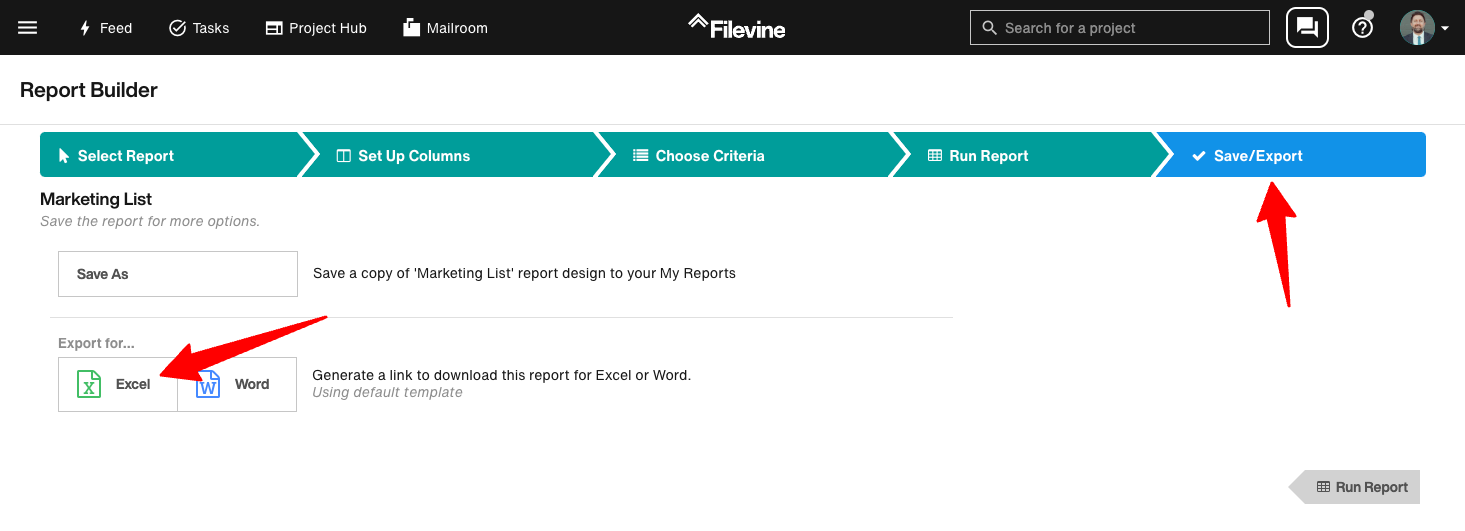 Filevine Export Report to Excel