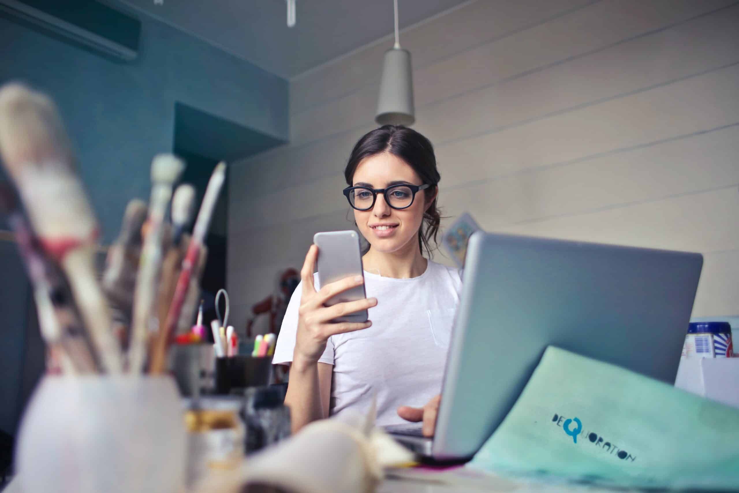 Smiling client communicating with attorney using mobile app Smiling client communicating with attorney using mobile app