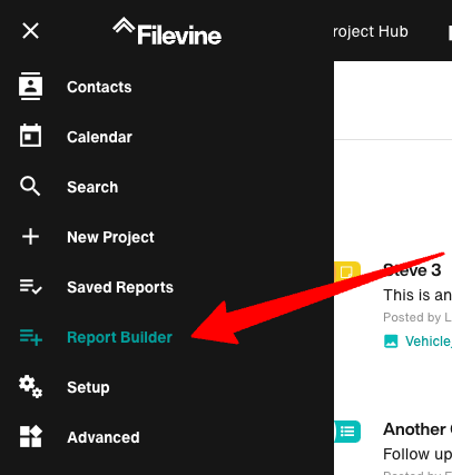 Filevine Report Builder Menu