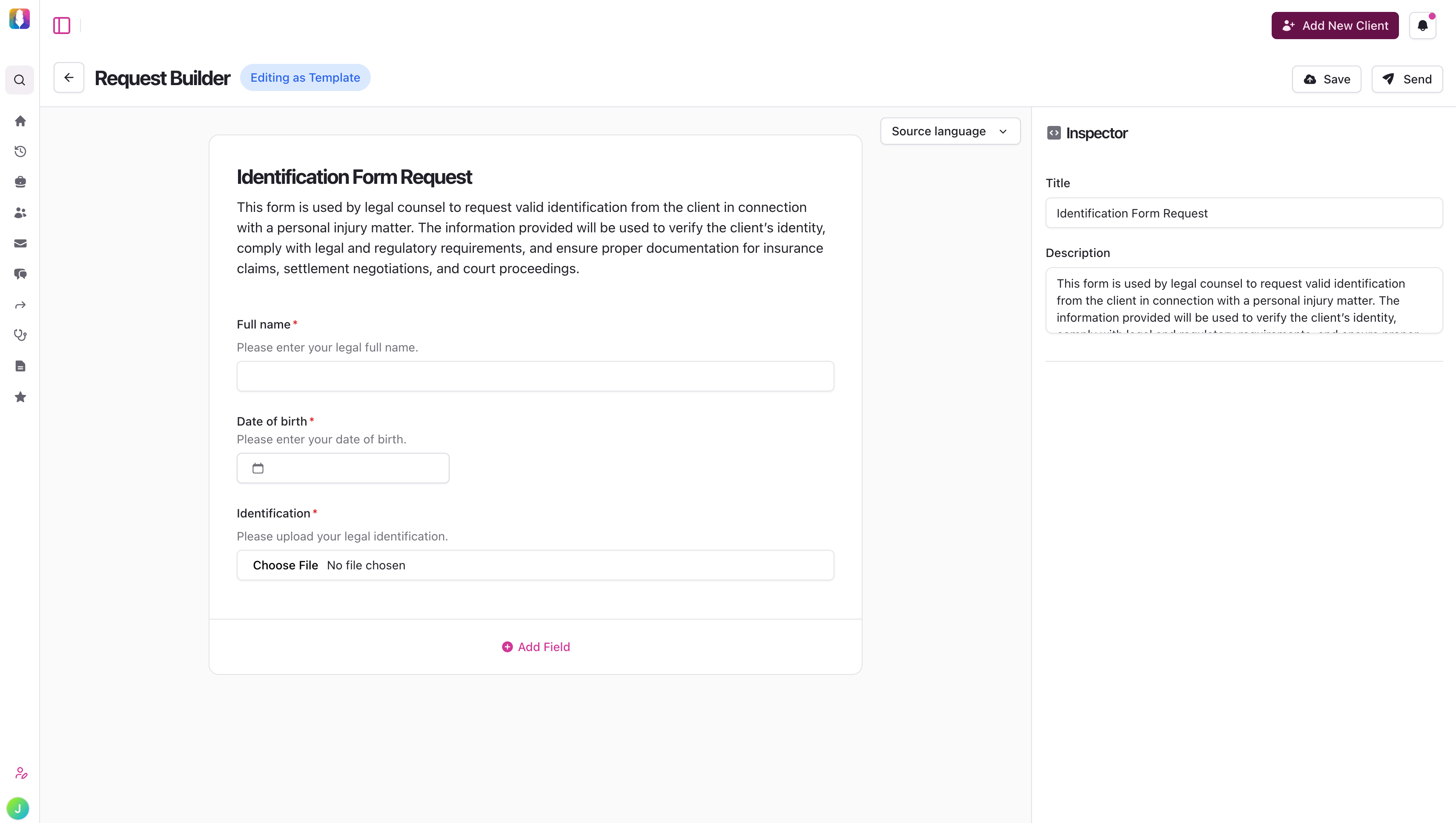 Quilia Request Builder for creating client forms used in the Requests feature to collect info.