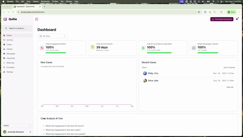 Screen recording of how to enable Phase Messages in the Quilia Portal by navigating to Profile > Set