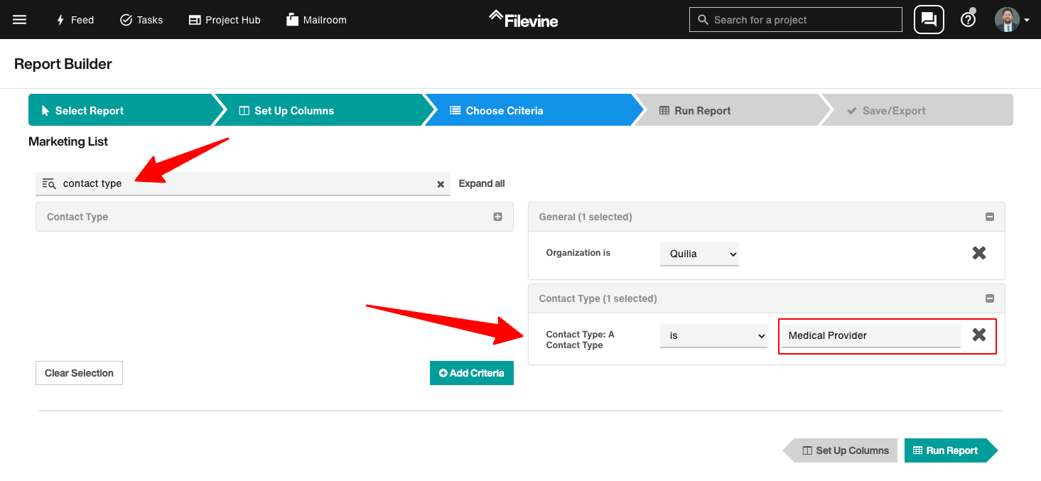 Filevine Report Criteria