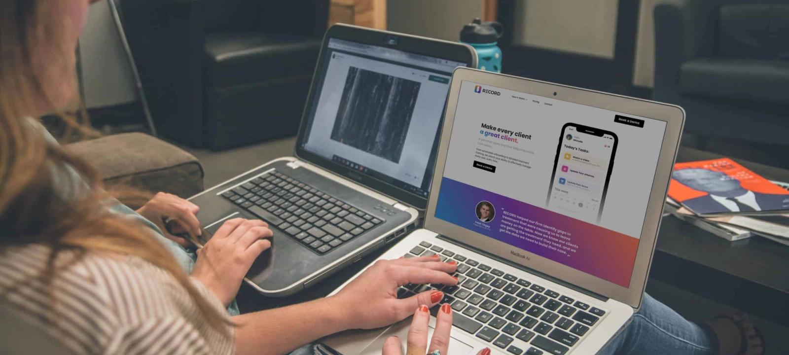 Two people working on laptops, indicating clients' desire for more control in case management