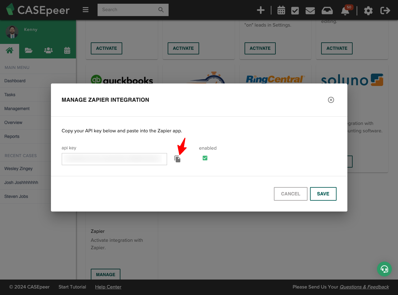CasePeer to Quilia Via Zapier