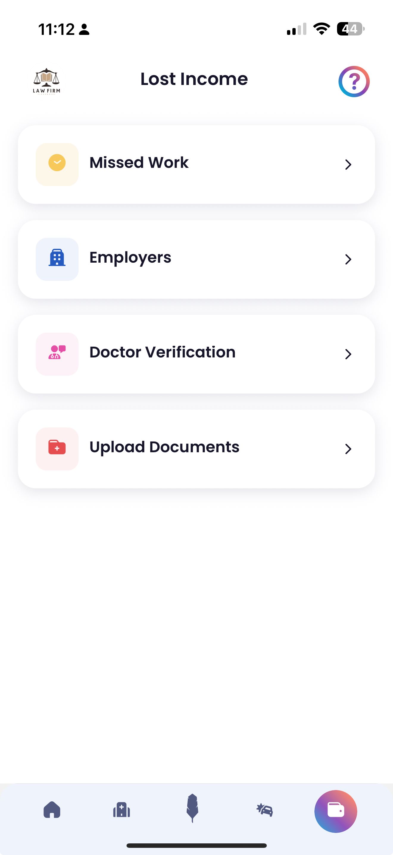 Screenshot of the Quilia app’s Lost Income screen where users log time off work, employer details, a