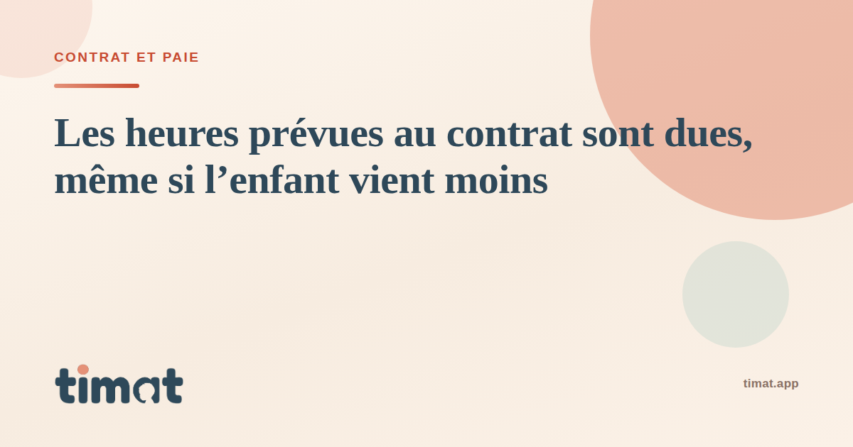 Les heures prévues au contrat sont dues, même si l'enfant vient moins