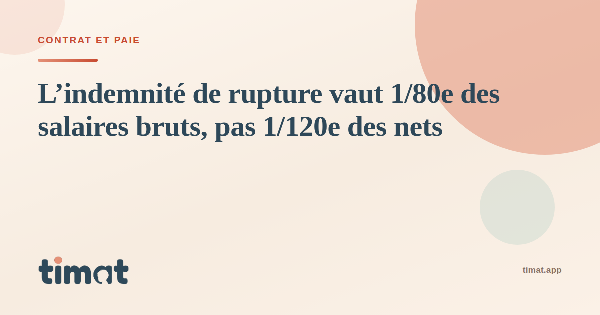 L’indemnité de rupture vaut 1/80e des salaires bruts, pas 1/120e des nets