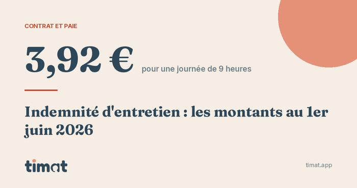 Indemnité d'entretien 2026 : 3,92 € pour une journée de 9 heures