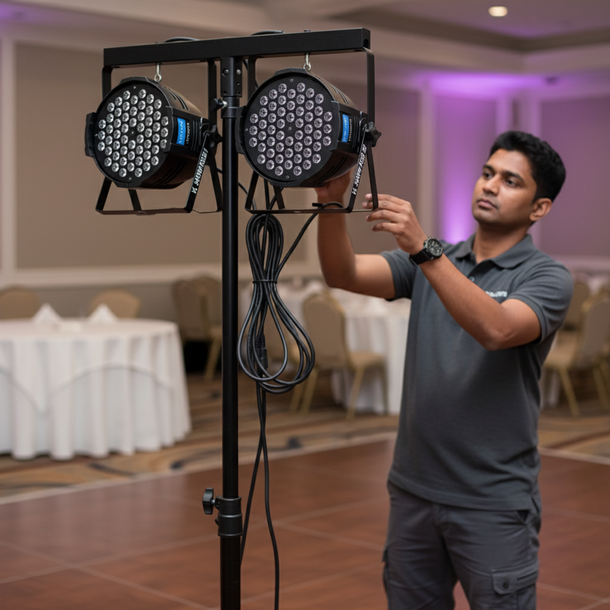 54 PAR LIGHT BEING SETUP AT EVENT