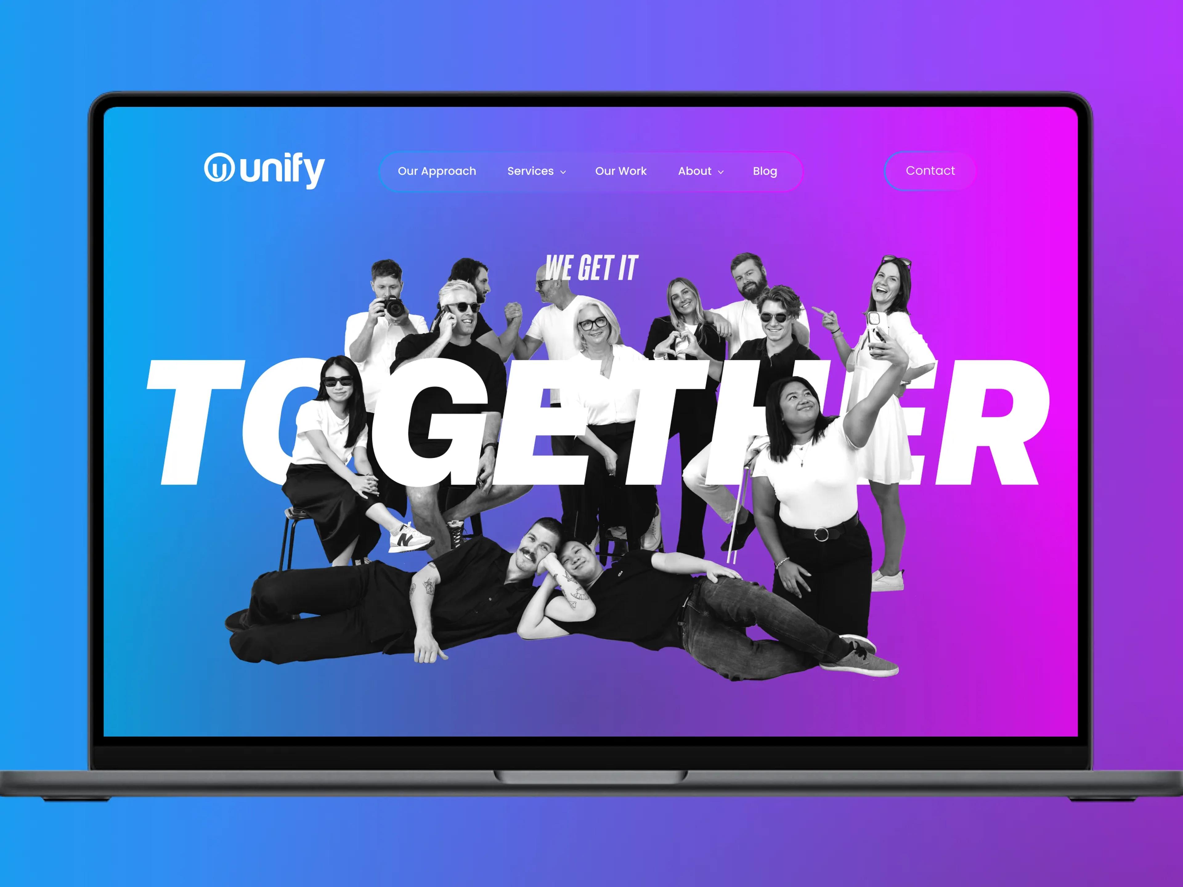 A mockup of the Unify website on desktop.