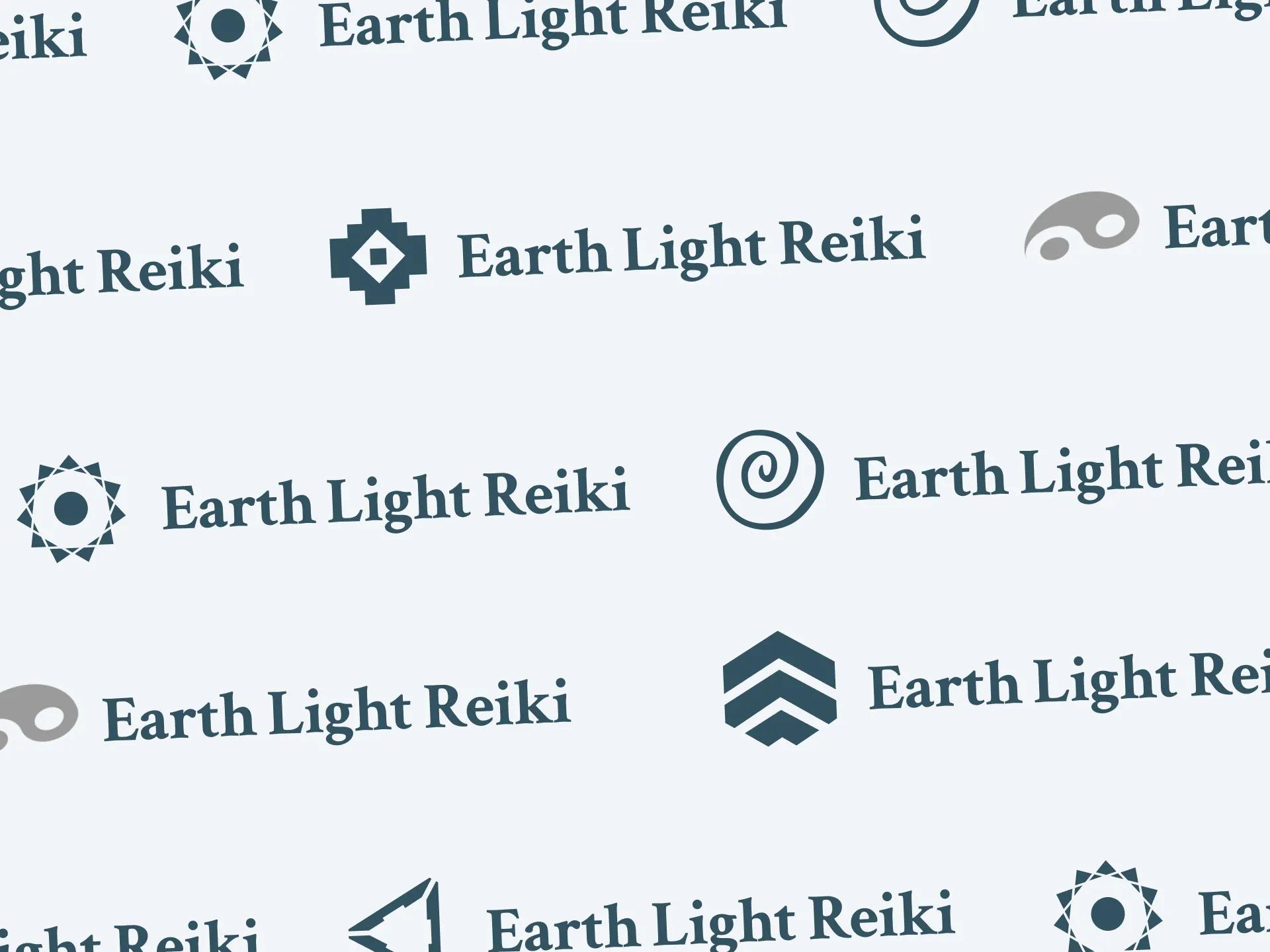 A mockup of the Earth Light Reiki logo ideation board.